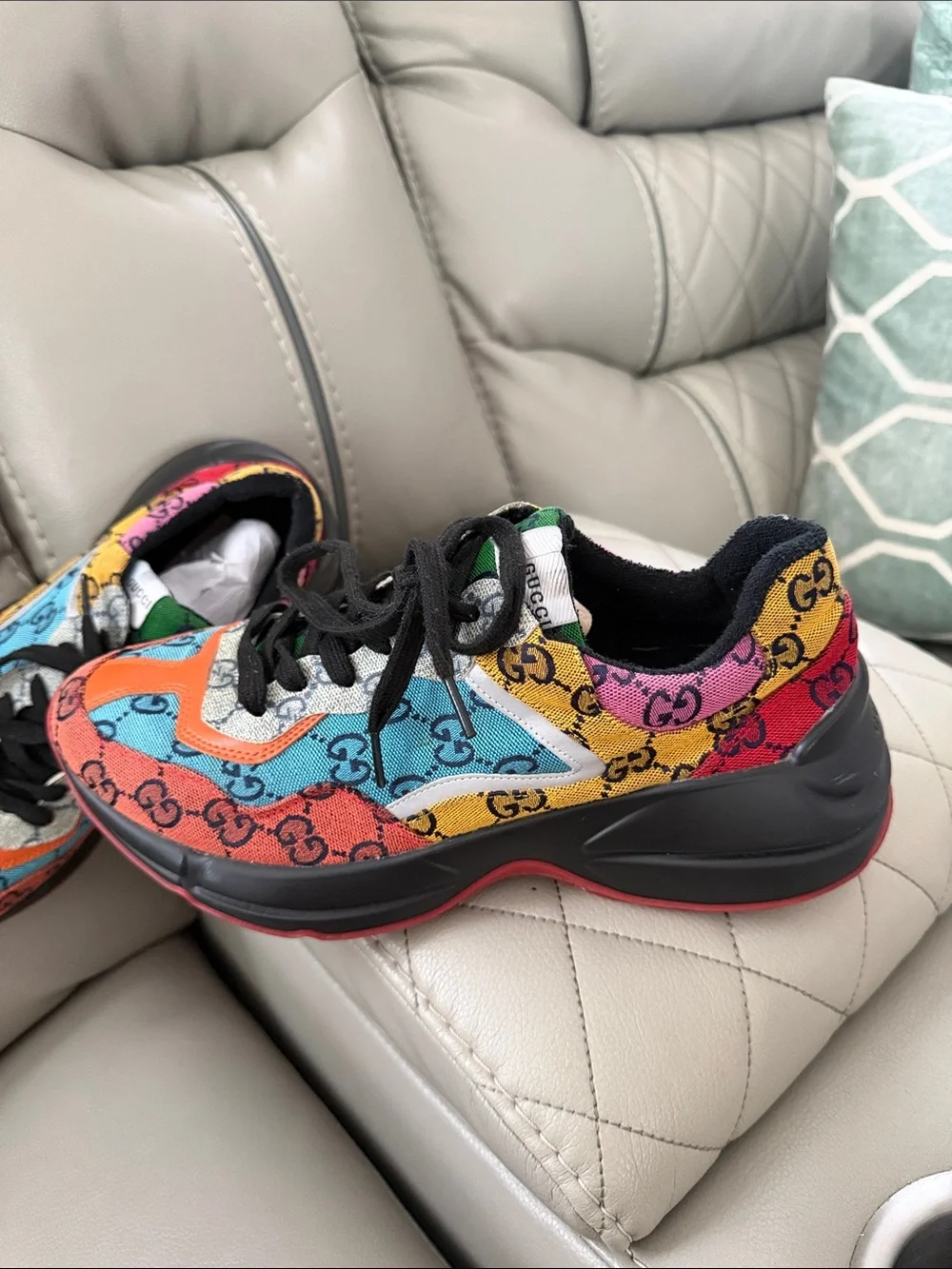 Gucci Men Multicolor GG Canvas & Leather Lace-Up Sneakers